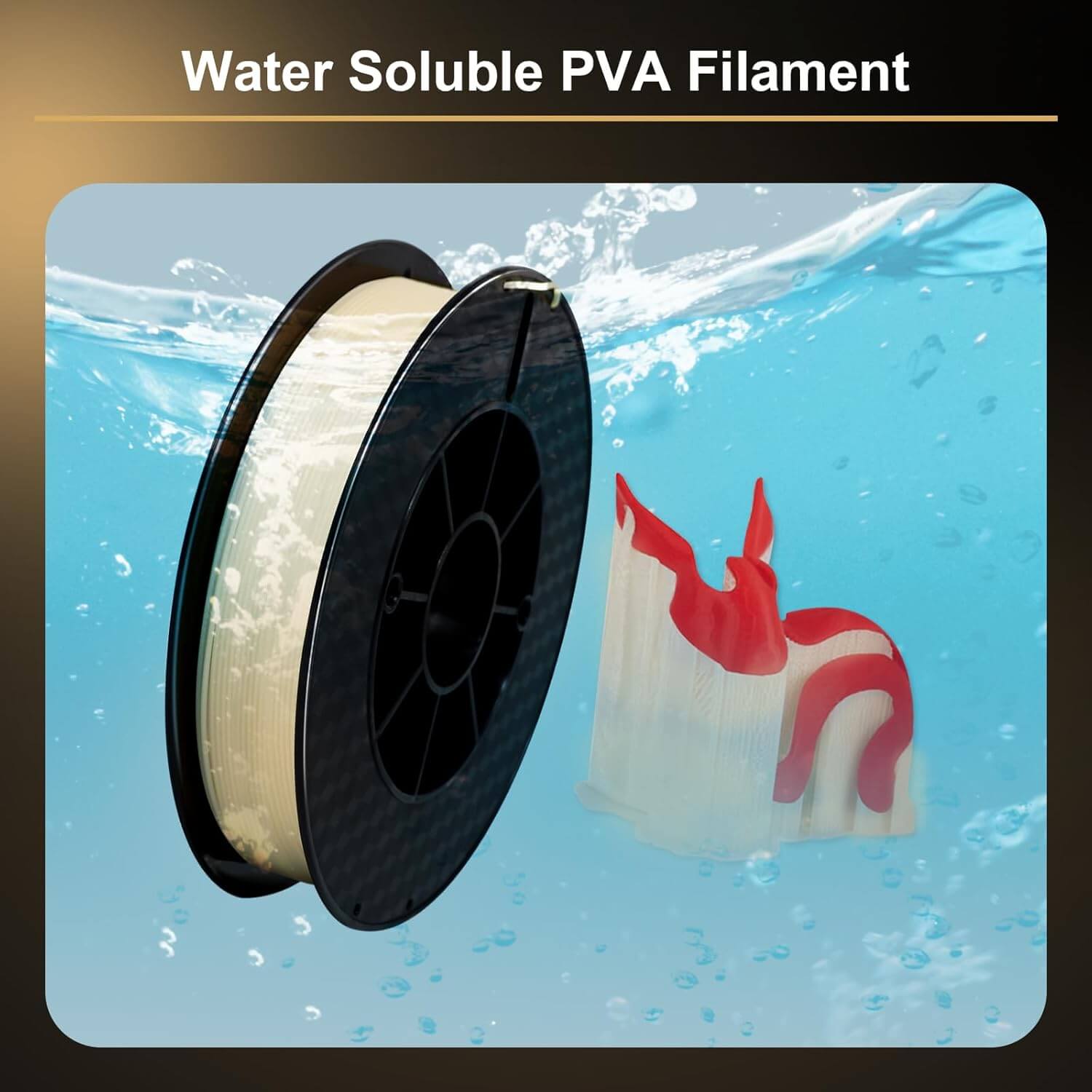 Im PVA 3D Druck zeigen wir alle PVA Filament Eigenschaften. Das 3D Druck wasserlöslisches Stützmaterial ist als Filament wasserlöslich bzw. PVA wasserlöslich einsetzbar.