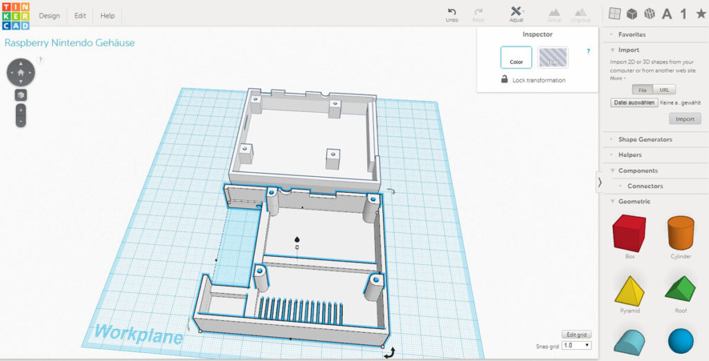 Das Webinterface der Tinkercad 3D-Modellier Software